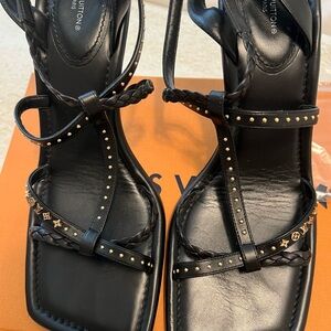 Louis Vuitton Black Sandals with Gold Accents
